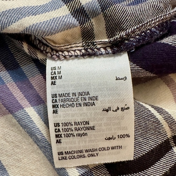 STYLE & CO, WOMENS TOP. BLUE, PURPLE & CREAM PLAID, PEASANT STYLE. SIZE M - Picture 7 of 7
